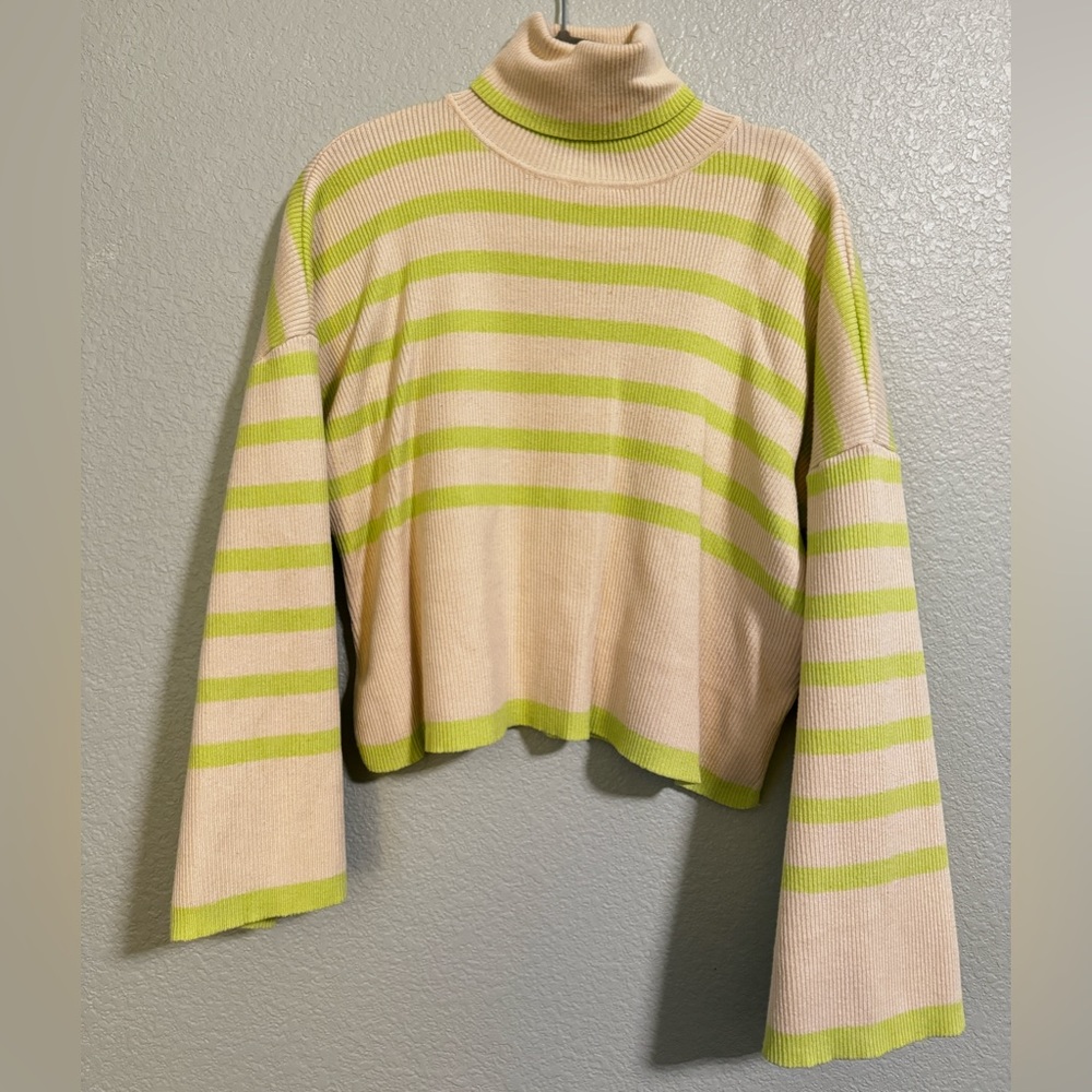 Cropped Striped Roll Neck Jumper